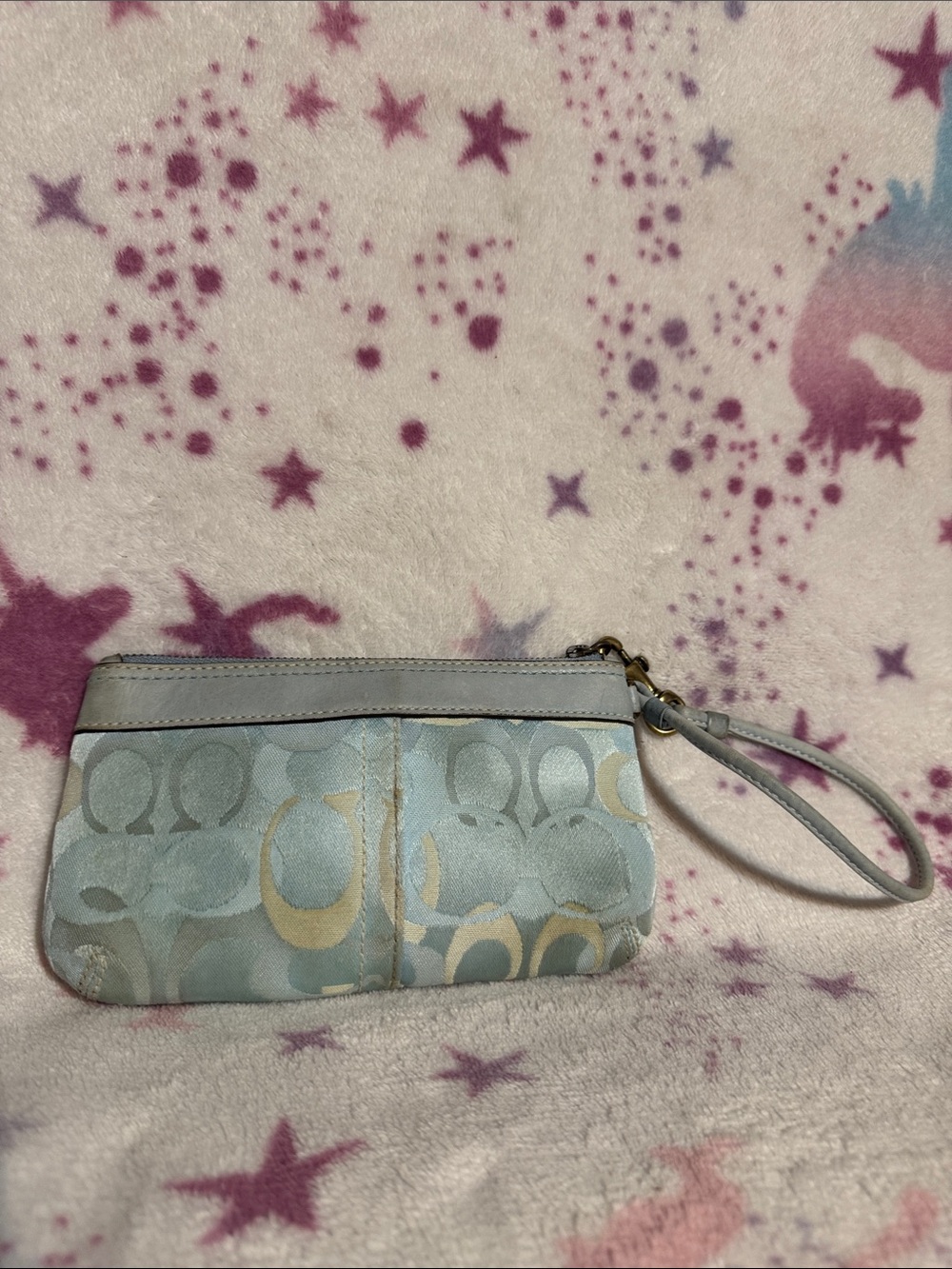 Coach Pale Blue Signature Wristlet with Leather Trim - Picture 2 of 5